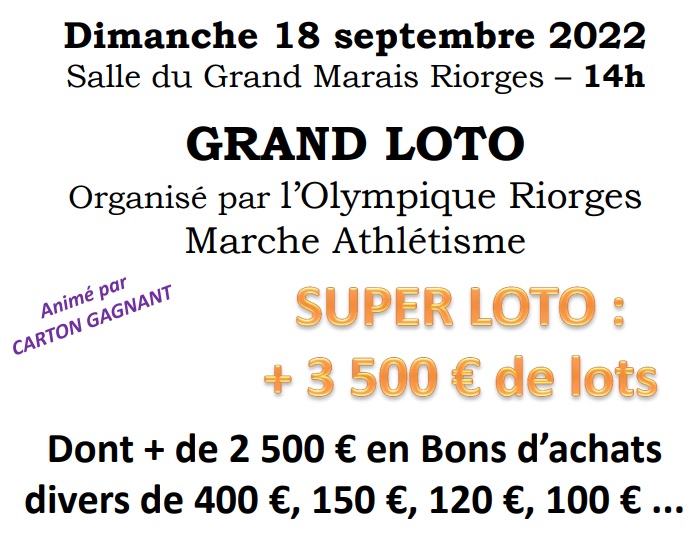 2eme Loto – Salle du Grand Marais – 18 Septembre 2022